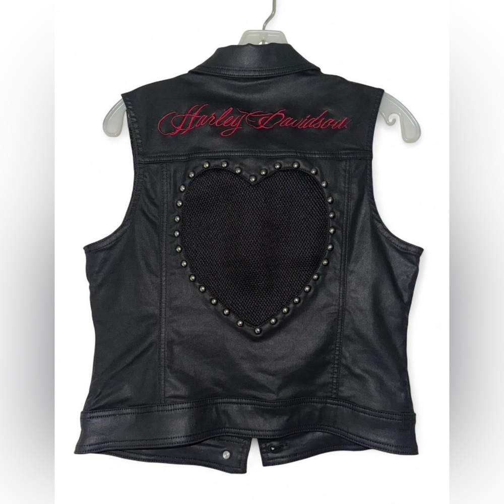 Harley-Davidson Black Leather Vest with Red Embroidery